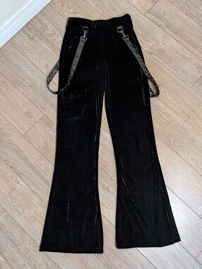 Avril Lavigne Killstar Black Velvet Flared Pants with Patent Leather Straps